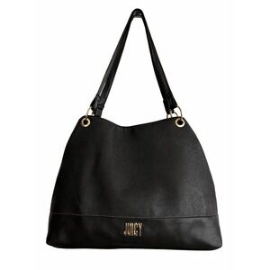 JUICY COUTURE Black Pebbled Hobo Shoulder Bag with Gold Logo